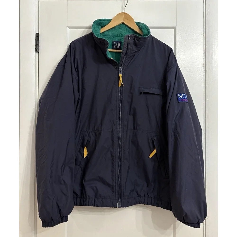Vintage 90s Gap Men's Large‎ Navy Nylon Fleece-Lined MTN Alpine Warm Up Jacket